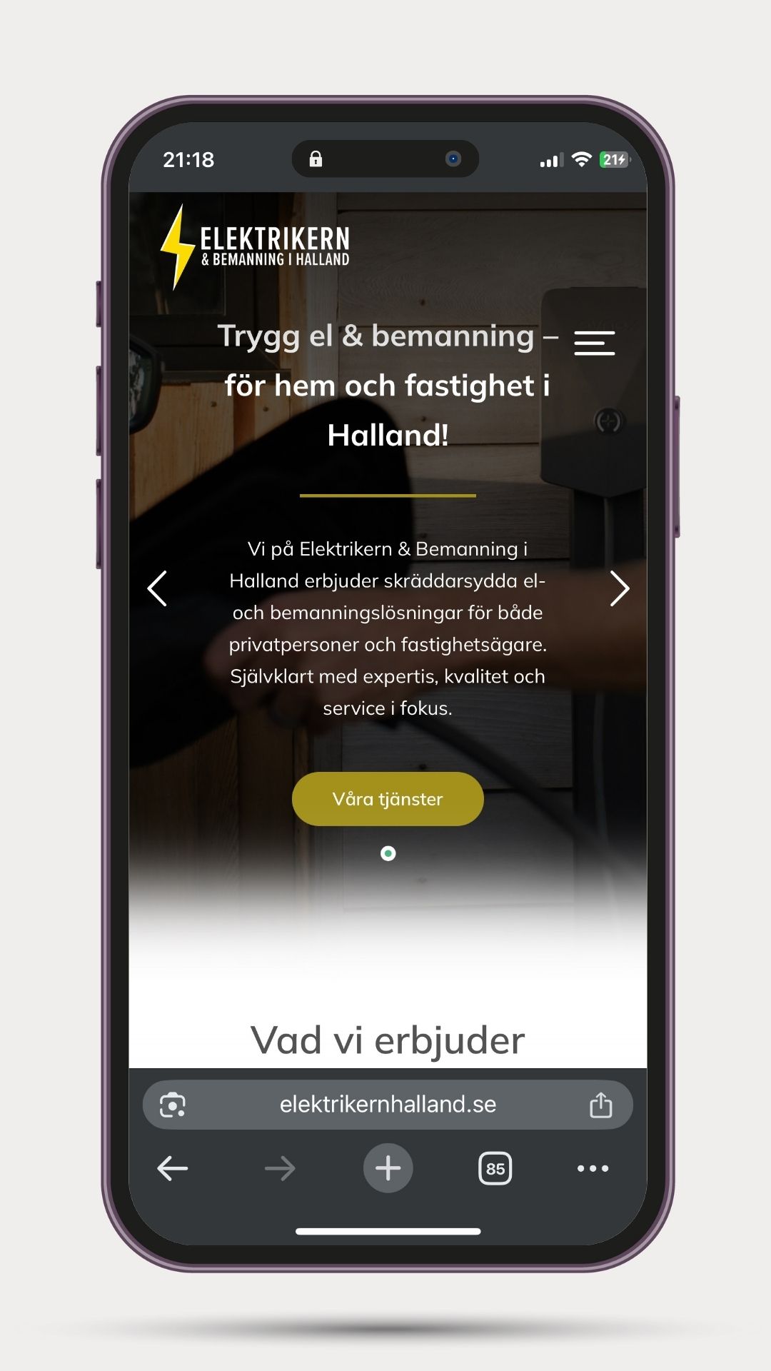 Mobilanpassade hemsida - Elektrikern & Bemanning i Halland