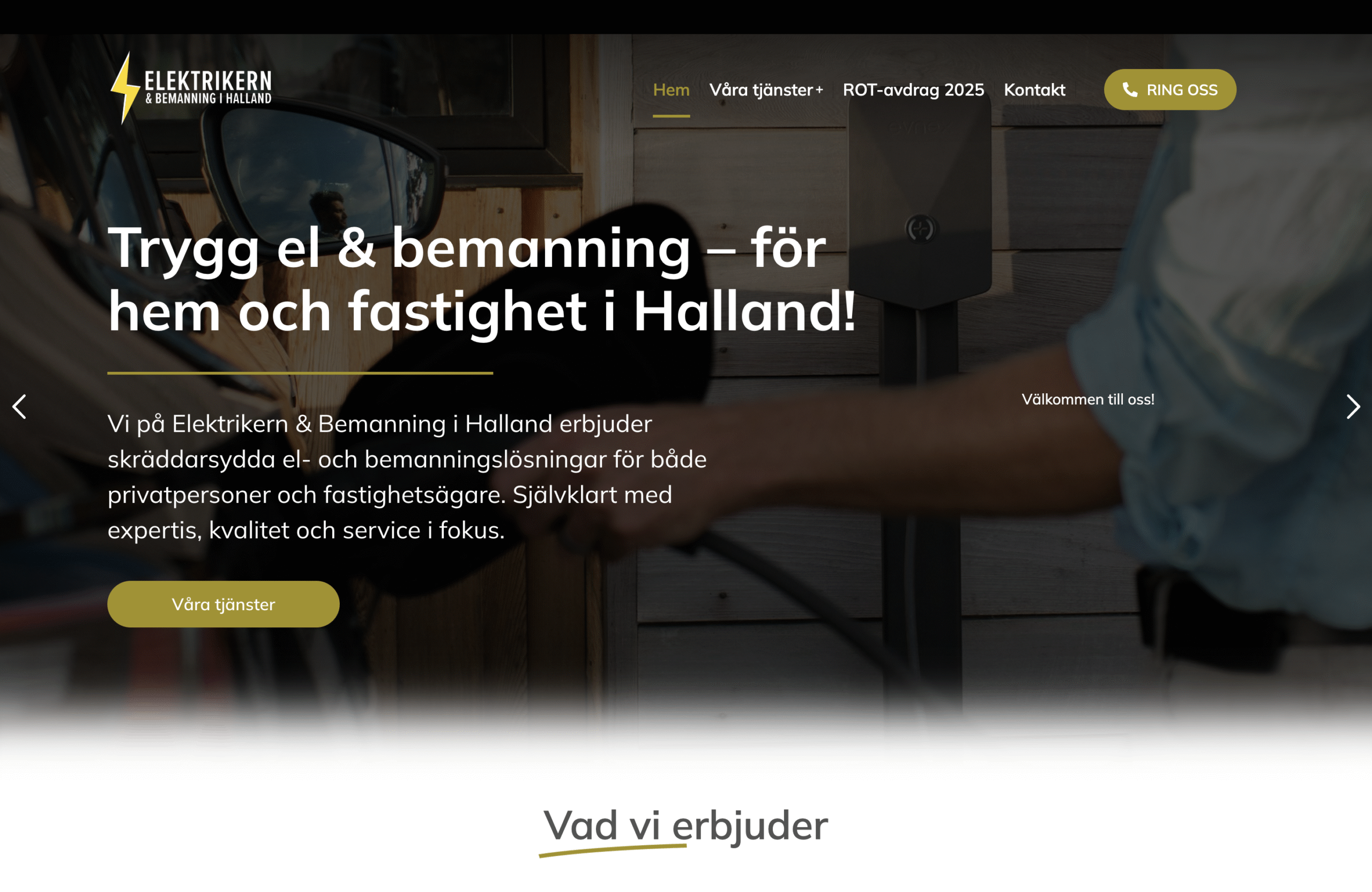 Printscreen av Elektrikern & Bemanning i Halland's hemsida